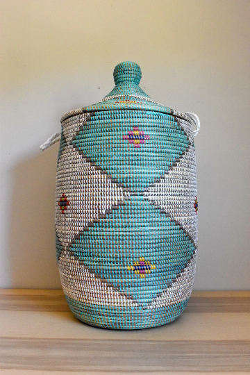 African Extra-Large Woven Basket, Senegal Laundry Basket/Hamper, Storage Basket, 30" Tall/18" Diameter