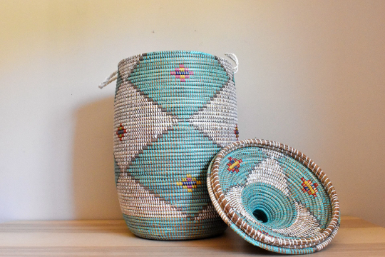 African Extra-Large Woven Basket, Senegal Laundry Basket/Hamper, Storage Basket, 30" Tall/18" Diameter