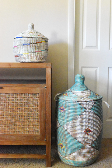 African Extra-Large Woven Basket, Senegal Laundry Basket/Hamper, Storage Basket, 30" Tall/18" Diameter