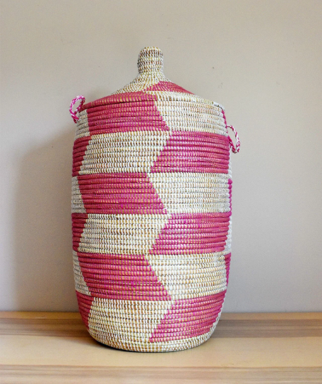 African Extra-Large Woven Basket, Senegal Laundry Basket/Hamper, Storage Basket, 30" Tall/18" Diameter