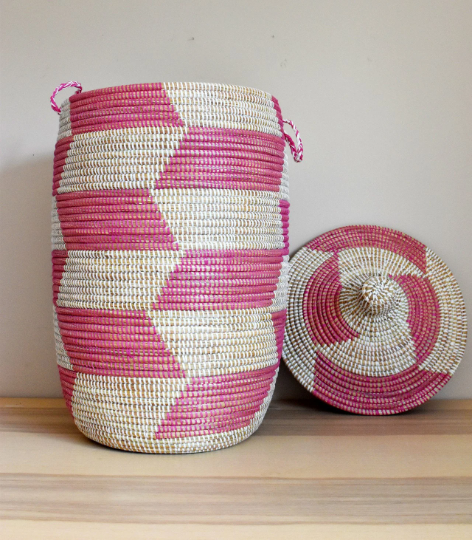 African Extra-Large Woven Basket, Senegal Laundry Basket/Hamper, Storage Basket, 30" Tall/18" Diameter