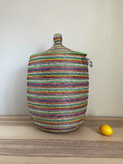 African Extra-Large Woven Basket, Senegal Laundry Basket/Hamper, Storage Basket, 30" Tall/18" Diameter