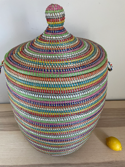 African Extra-Large Woven Basket, Senegal Laundry Basket/Hamper, Storage Basket, 30" Tall/18" Diameter