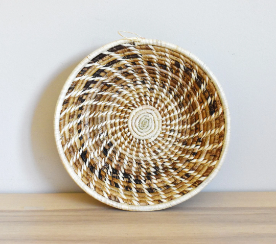 African Banana Leaf Woven Basket, 100% Natural Fiber, Uganda Bowl, Perfect for Decoration, Fruit & Bread, 12" Diameter