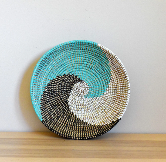 African Woven Basket, Senegal Basket, Woven Bowl, Natural Palm Fiber, 12" diameter