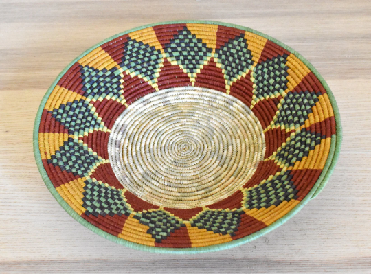 African Woven Basket, Uganda Rwenzori Basket, Woven Bowl, Natural Fiber, Dining Centerpiece, Fruit & Bread Basket, 12" Diameter