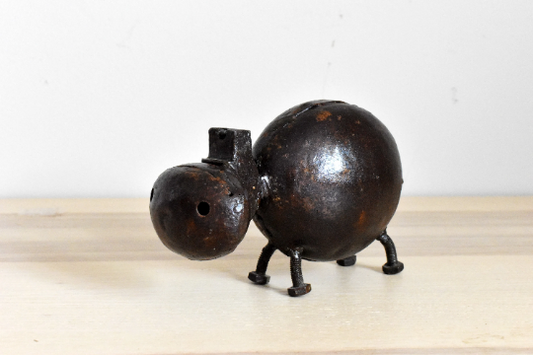 African Hippo Sculpture, Handcrafted Senegal Metal Sculpture