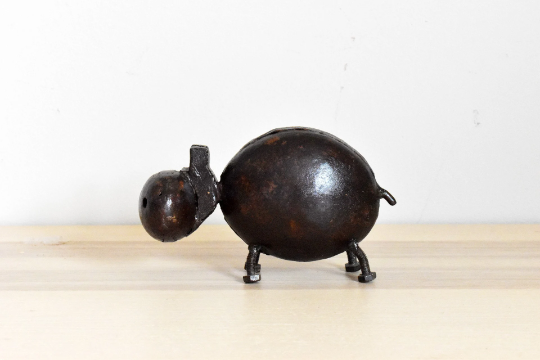 African Hippo Sculpture, Handcrafted Senegal Metal Sculpture