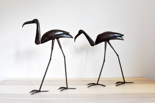 African Ibis Sculpure (Set of 2),  Handcrafted Senegal Metal Sculpture