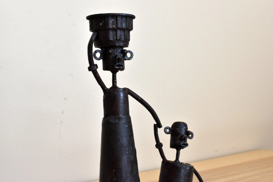 African Sculpure, Senegal Metal Sculpture, Mother & Child, Made with Recycled Materials