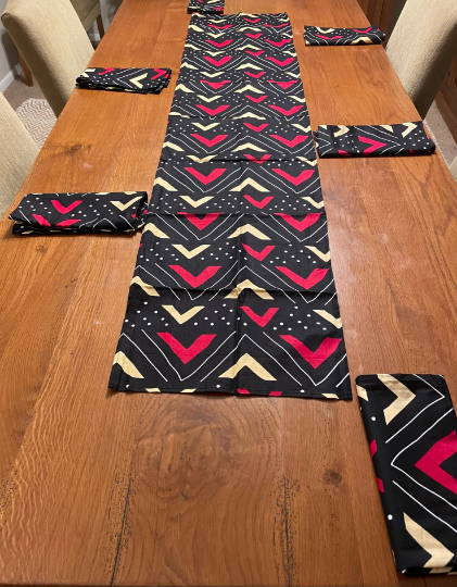 African Table Runner with Real Wax Block Print Fabric, Imported Authentic Handmade in Senegal, Dining Room Décor, Kitchen Decor