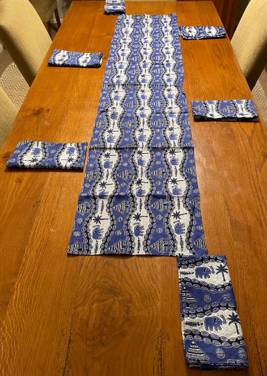 African Table Runner with Real Wax Block Print Fabric, Imported Authentic Handmade in Senegal, Dining Room Décor, Kitchen Decor