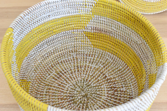 African Woven Decorative Storage Basket, Senegal Lidded Basket, Natural Palm Fiber, Toy Storage